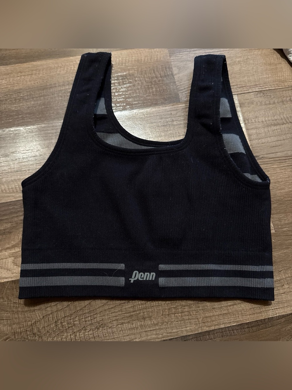 Penn Black Ribbed Sports Bra with Gray Stripes size medium